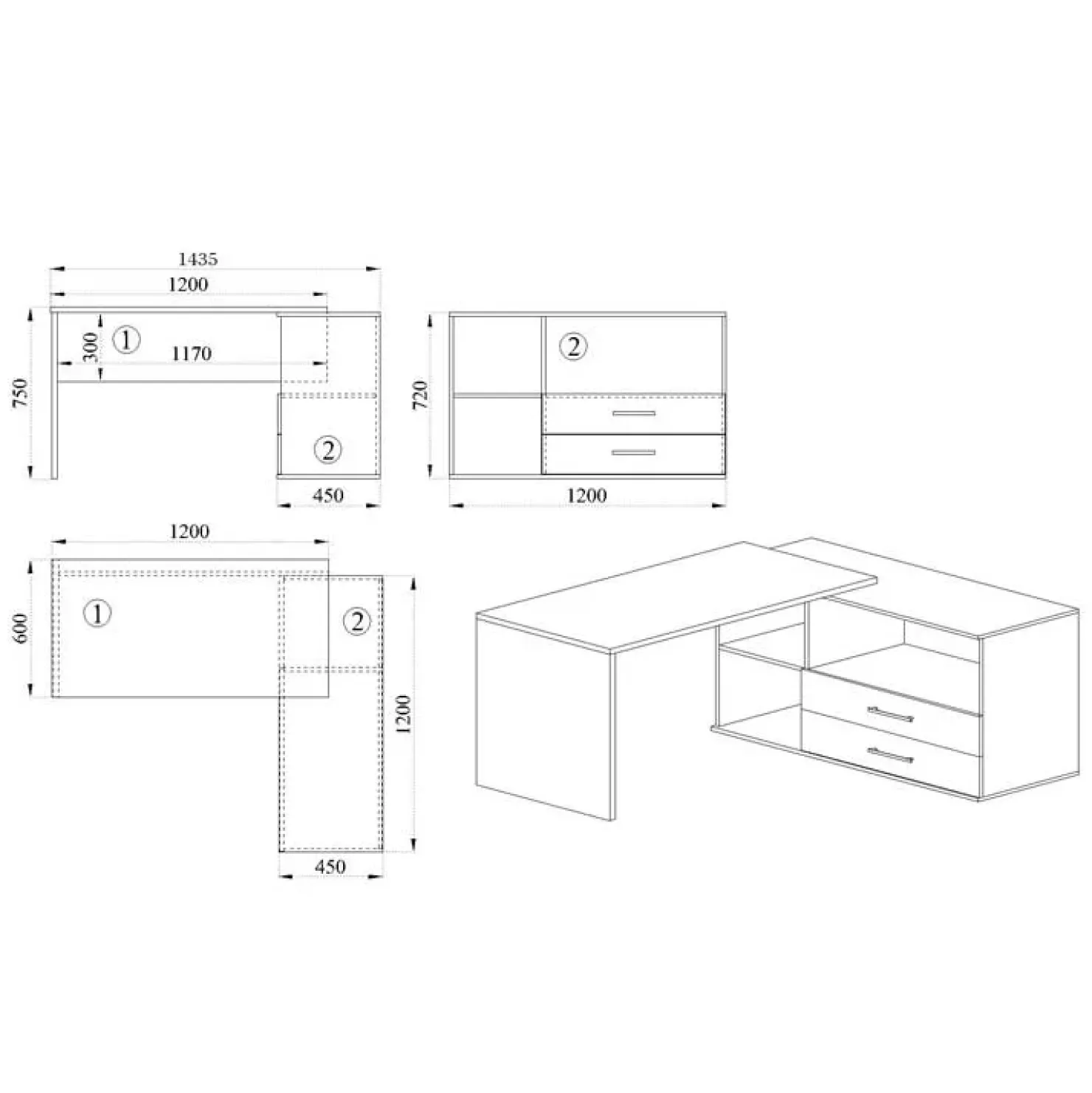 Garnero Arredamenti Scrivania angolare 144x127cm ufficio con cassettiera rovere antracite lucido Time Z Outlet