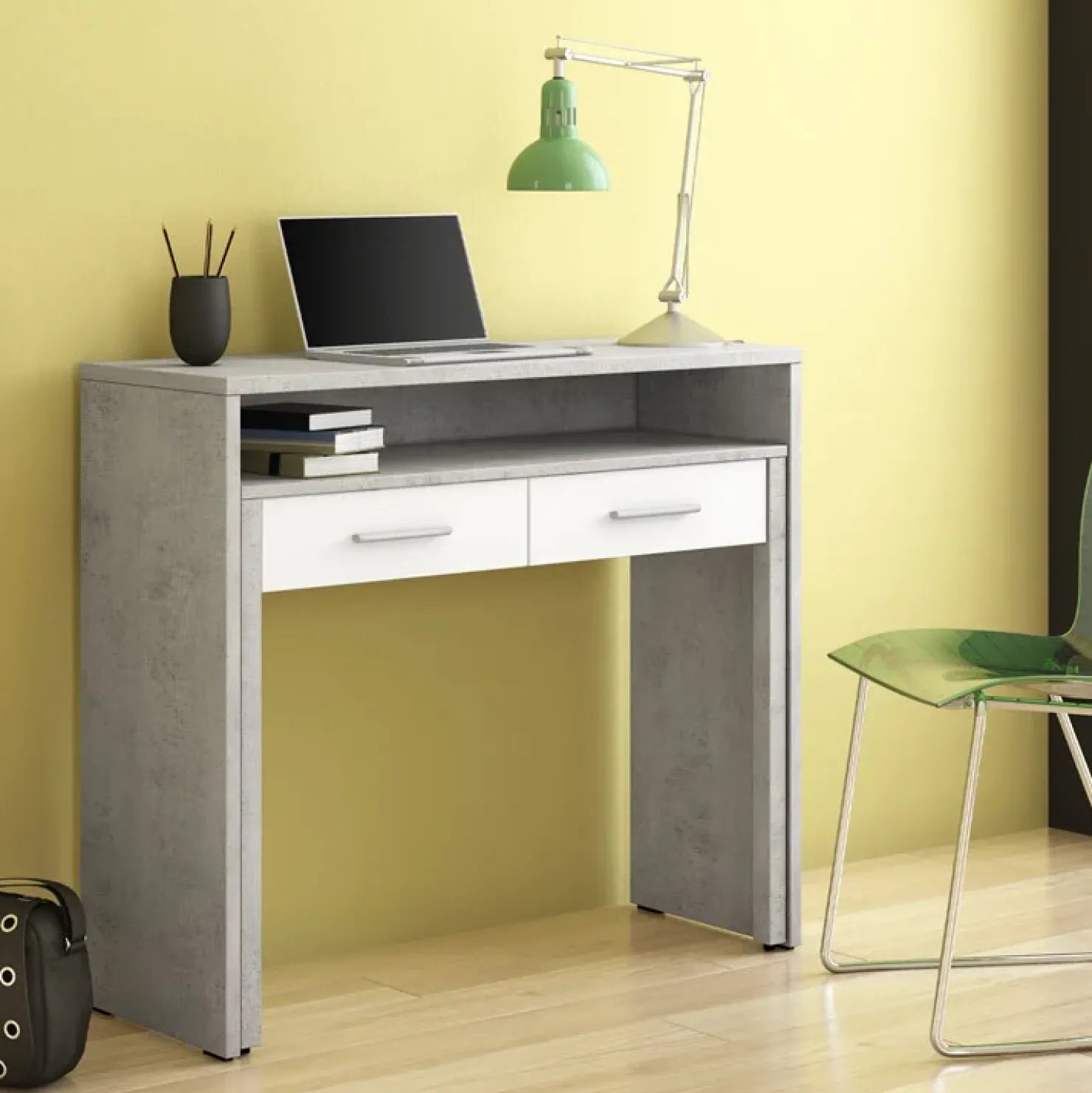 Garnero Arredamenti Scrivania 37/71cm ufficio bianco frassino cemento Maybelle Bianco Opaco - Cemento Hot