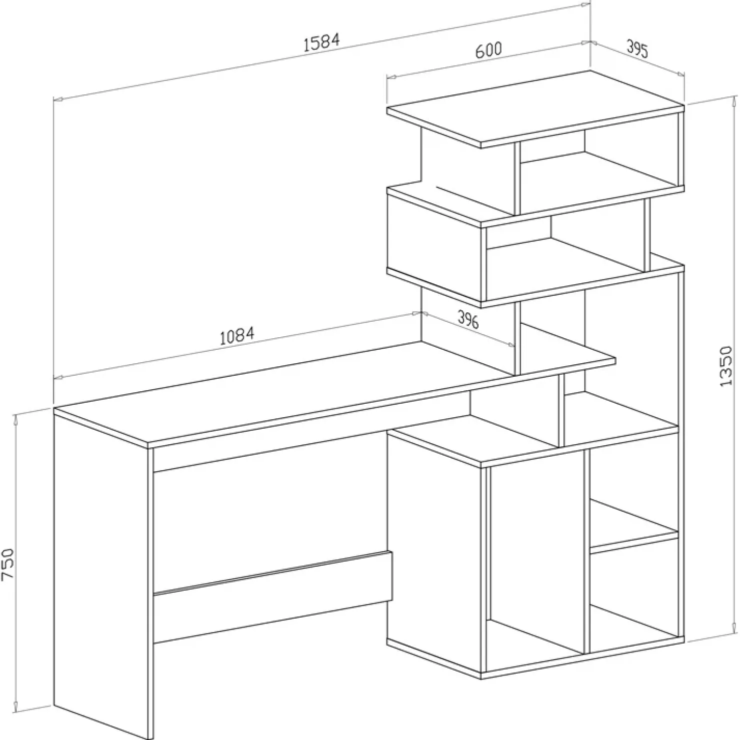 Garnero Arredamenti Scrivania 158/40cm ufficio con libreria bianco frassino Claire