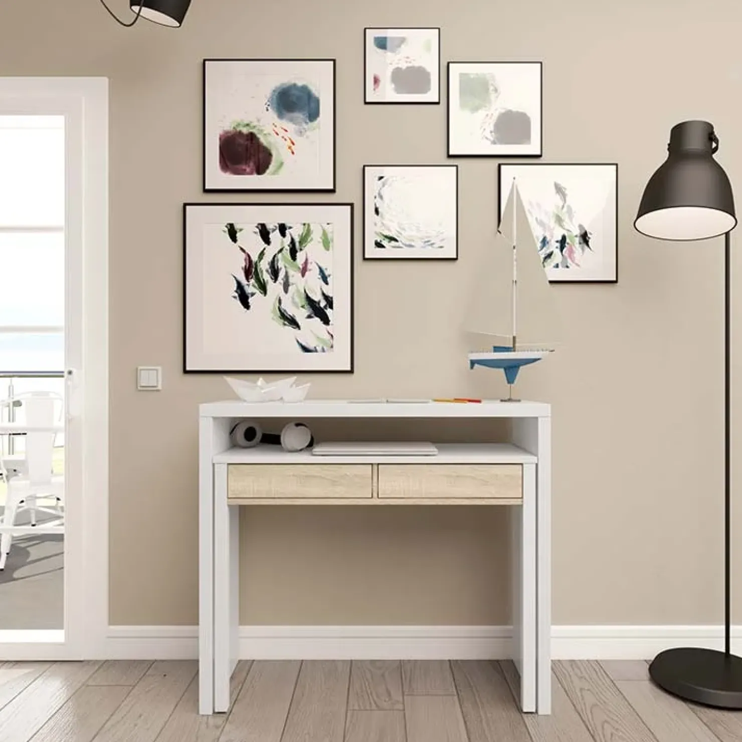 Garnero Arredamenti Scrivania 36/66cm ufficio moderna bianco opaco rovere Adam Gihome® Discount