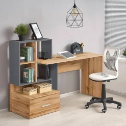 Garnero Arredamenti Scrivania 149/50cm ufficio moderna rovere antracite Jade Gihome® Rovere - Antracite Outlet