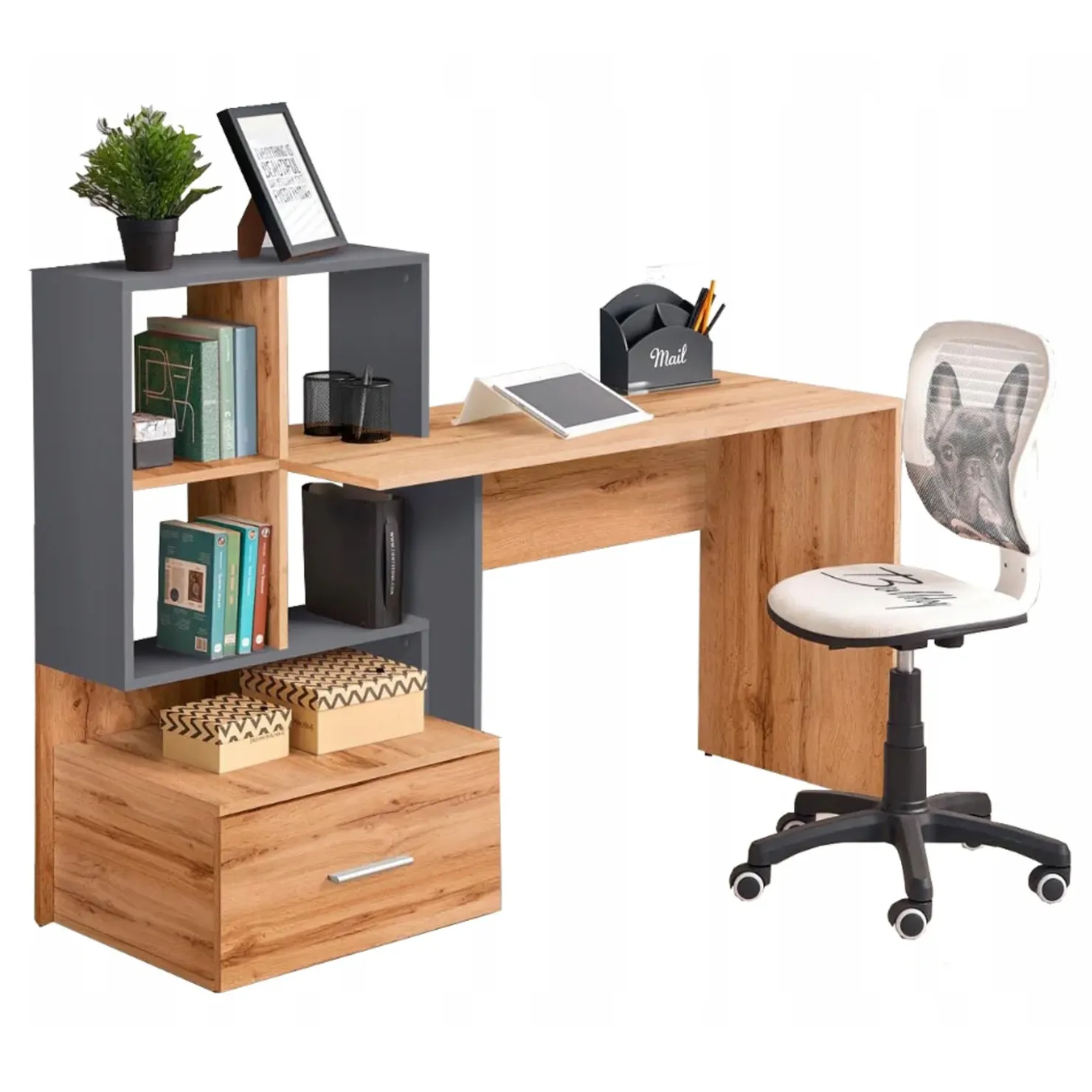 Garnero Arredamenti Scrivania 149/50cm ufficio moderna rovere antracite Jade Gihome® Rovere - Antracite Outlet