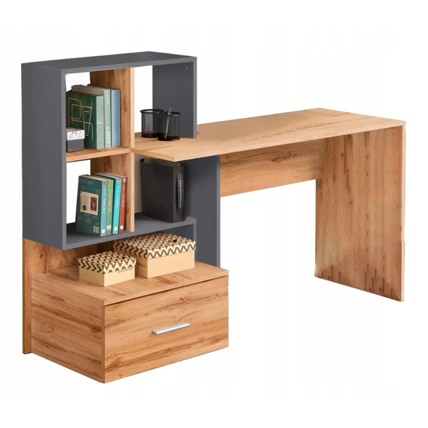 Garnero Arredamenti Scrivania 149/50cm ufficio moderna rovere antracite Jade Gihome® Rovere - Antracite Outlet
