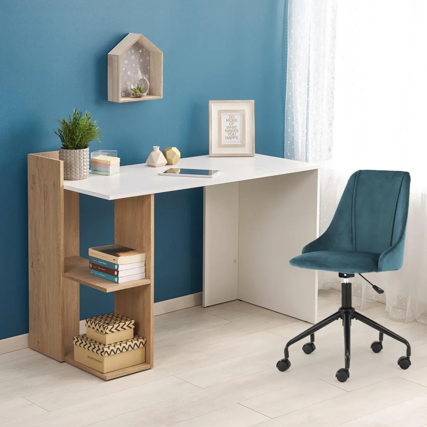 Garnero Arredamenti Scrivania 122/57cm ufficio moderna bianco rovere Lauren Gihome® Bianco Opaco - Rovere Best