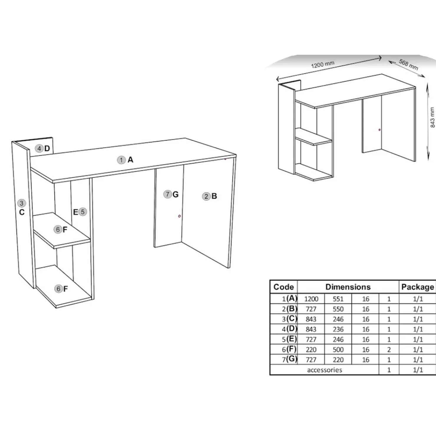 Garnero Arredamenti Scrivania 122/57cm ufficio moderna bianco rovere Lauren Gihome® Bianco Opaco - Rovere Best