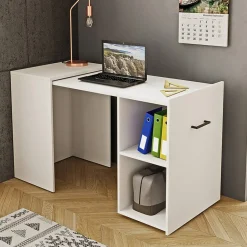Garnero Arredamenti Scrivania 42-132cm ufficio moderna salvaspazio richiudibile bianco Rocky Bianco Opaco