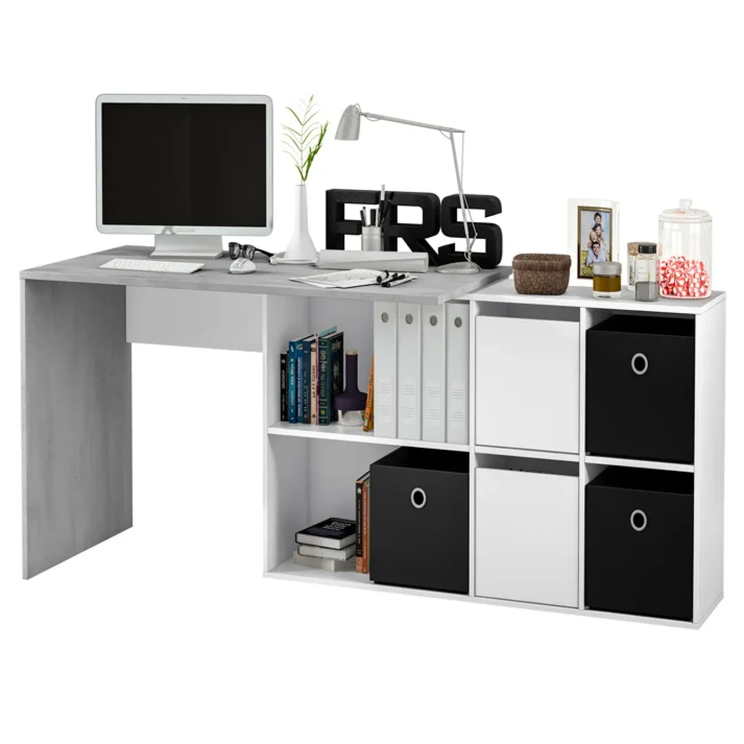 Garnero Arredamenti Scrivania 136/203cm ufficio multiposizione bianco opaco cemento Corner Online