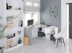 Garnero Arredamenti Scrivania 136/203cm ufficio multiposizione bianco opaco cemento Corner Online