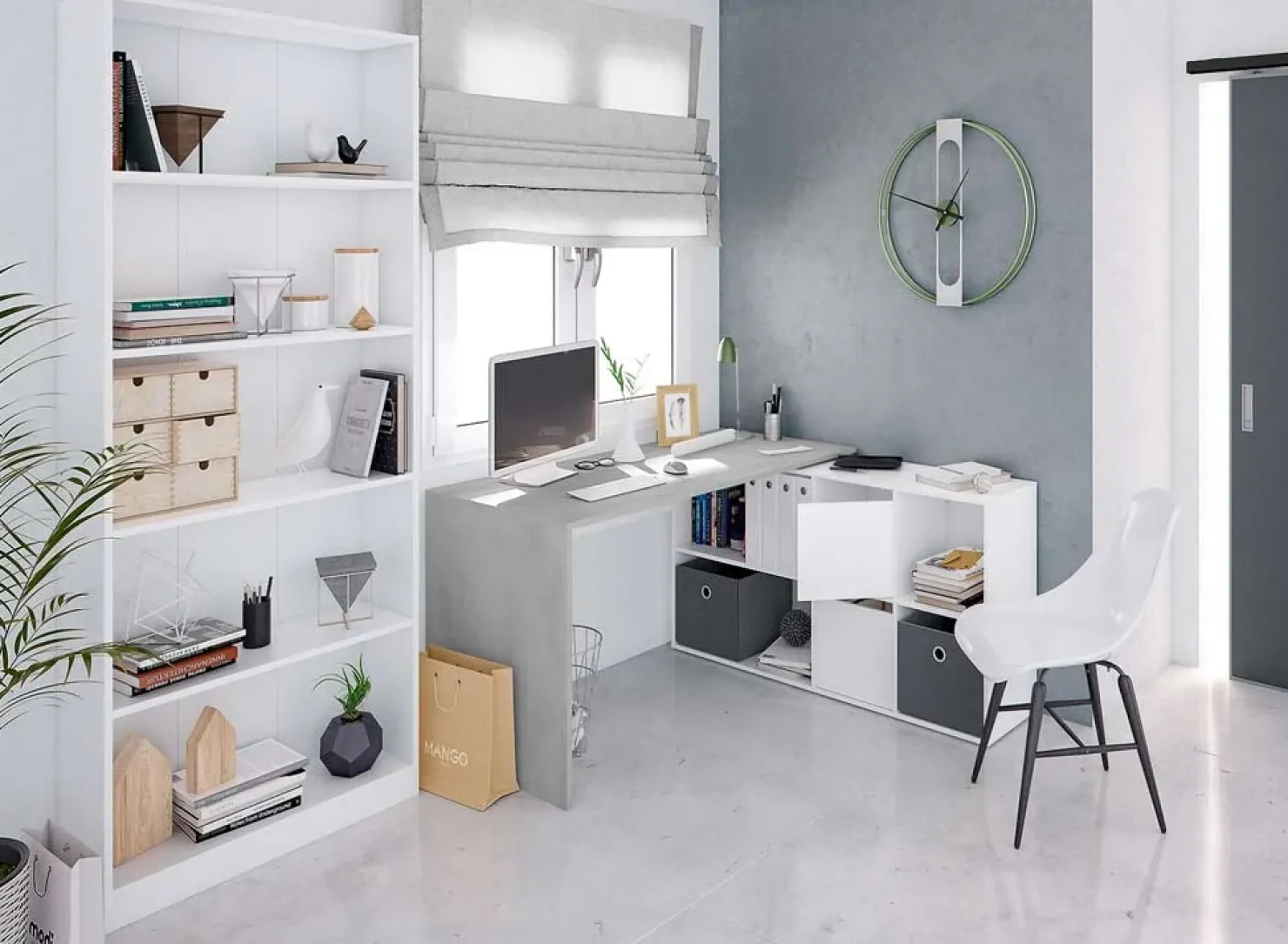 Garnero Arredamenti Scrivania 136/203cm ufficio multiposizione bianco opaco cemento Corner Online