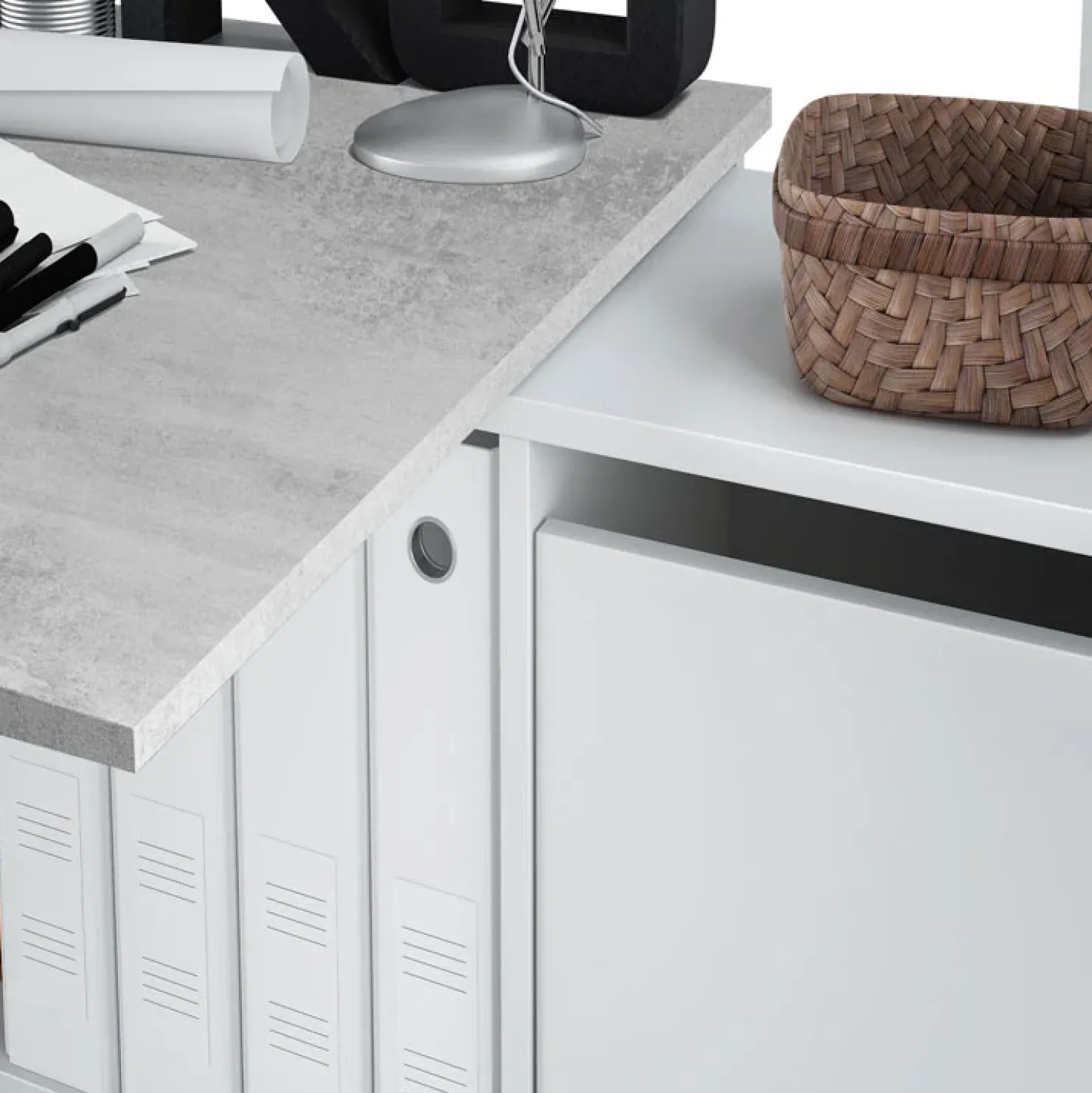 Garnero Arredamenti Scrivania 136/203cm ufficio multiposizione bianco opaco cemento Corner Online