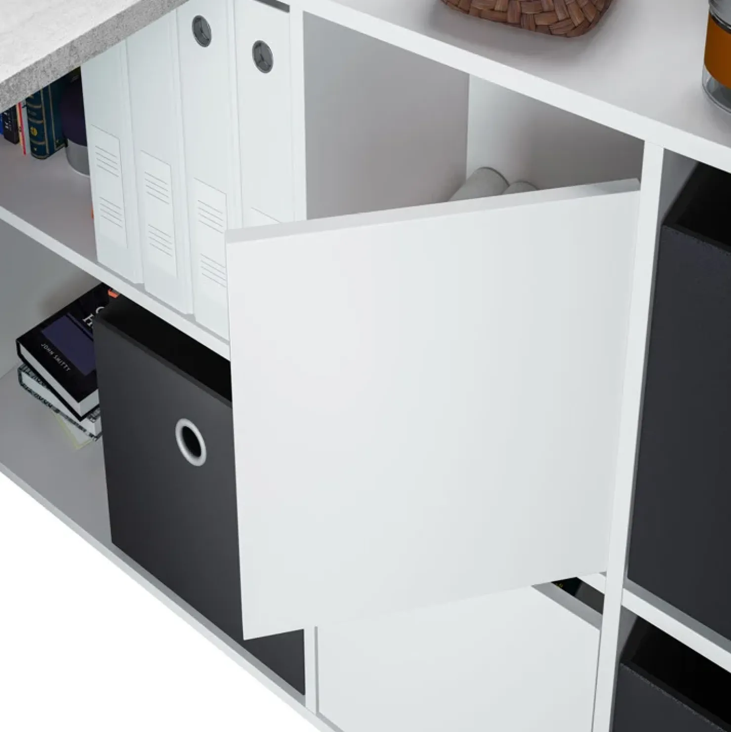 Garnero Arredamenti Scrivania 136/203cm ufficio multiposizione bianco opaco cemento Corner Online