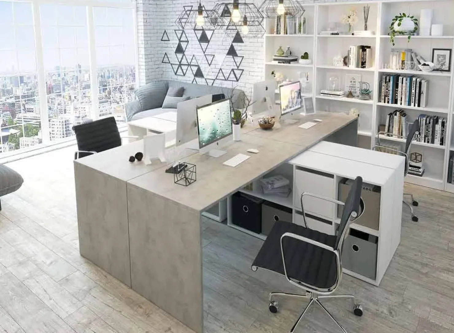 Garnero Arredamenti Scrivania 136/203cm ufficio multiposizione bianco opaco cemento Corner Online