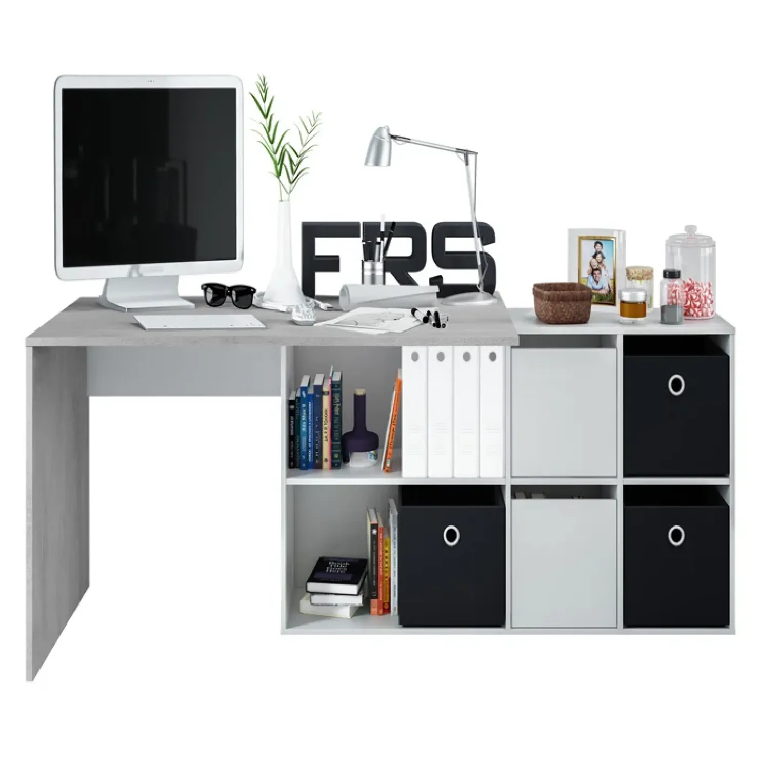 Garnero Arredamenti Scrivania 136/203cm ufficio multiposizione bianco opaco cemento Corner Online