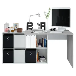 Garnero Arredamenti Scrivania 136/203cm ufficio multiposizione bianco opaco cemento Corner Online