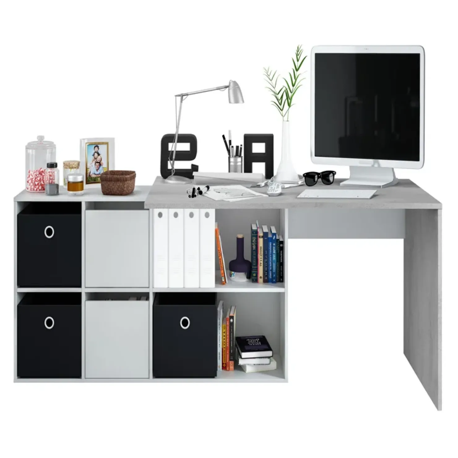Garnero Arredamenti Scrivania 136/203cm ufficio multiposizione bianco opaco cemento Corner Online