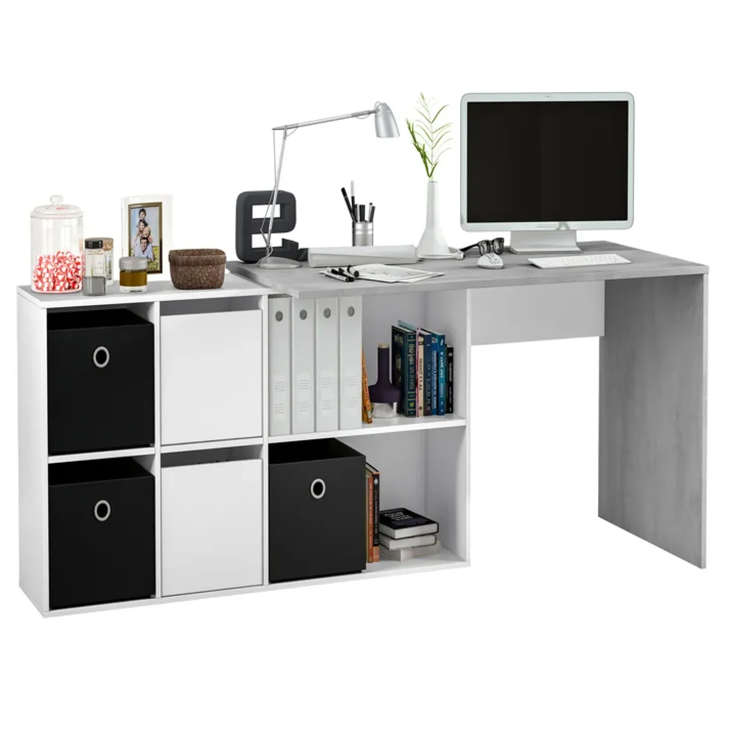 Garnero Arredamenti Scrivania 136/203cm ufficio multiposizione bianco opaco cemento Corner Online