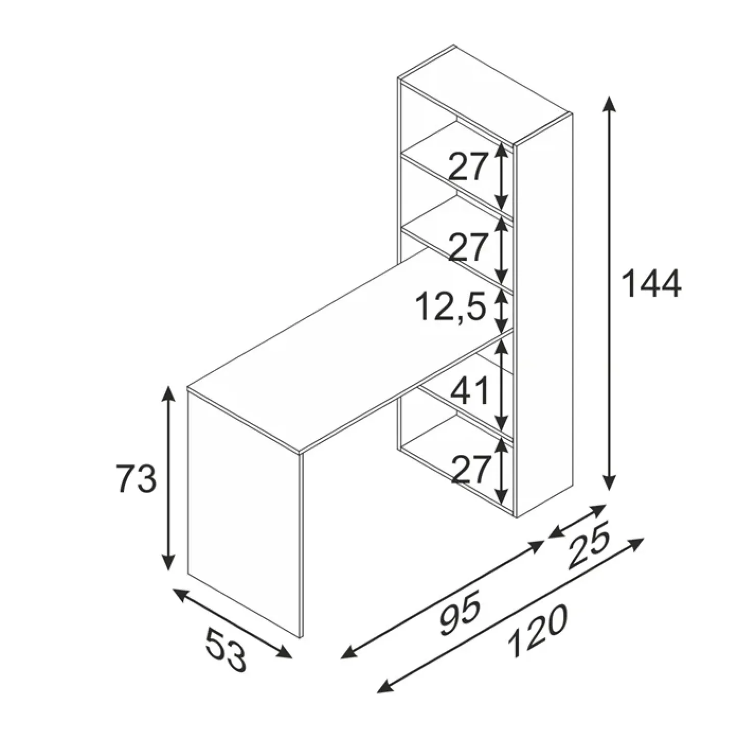 Garnero Arredamenti Scrivania 120/53cm ufficio salvaspazio moderna Jolie Bianco Opaco