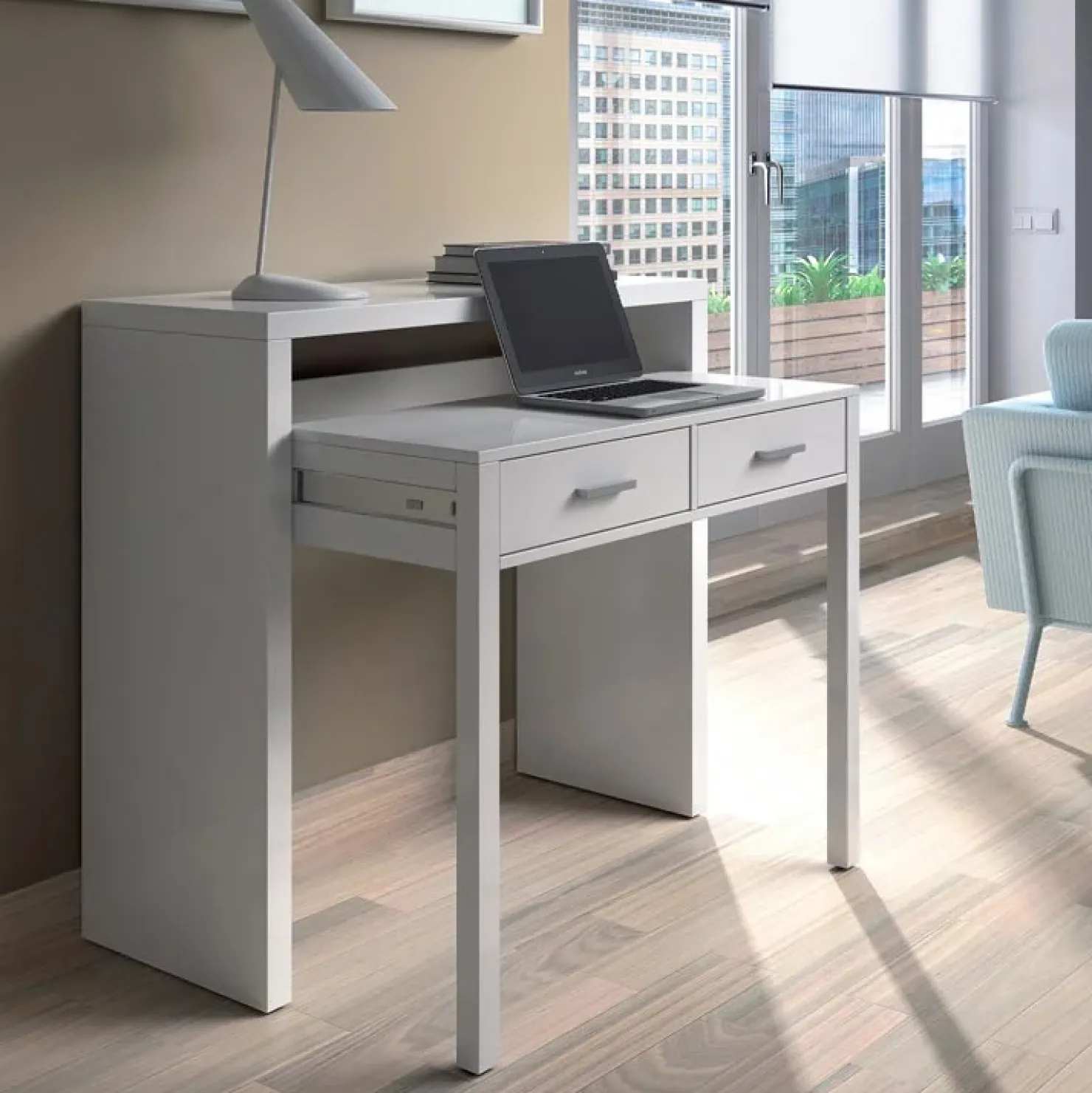 Garnero Arredamenti Scrivania consolle ingresso moderna 99x87cm bianco opaco Anastasia Clearance