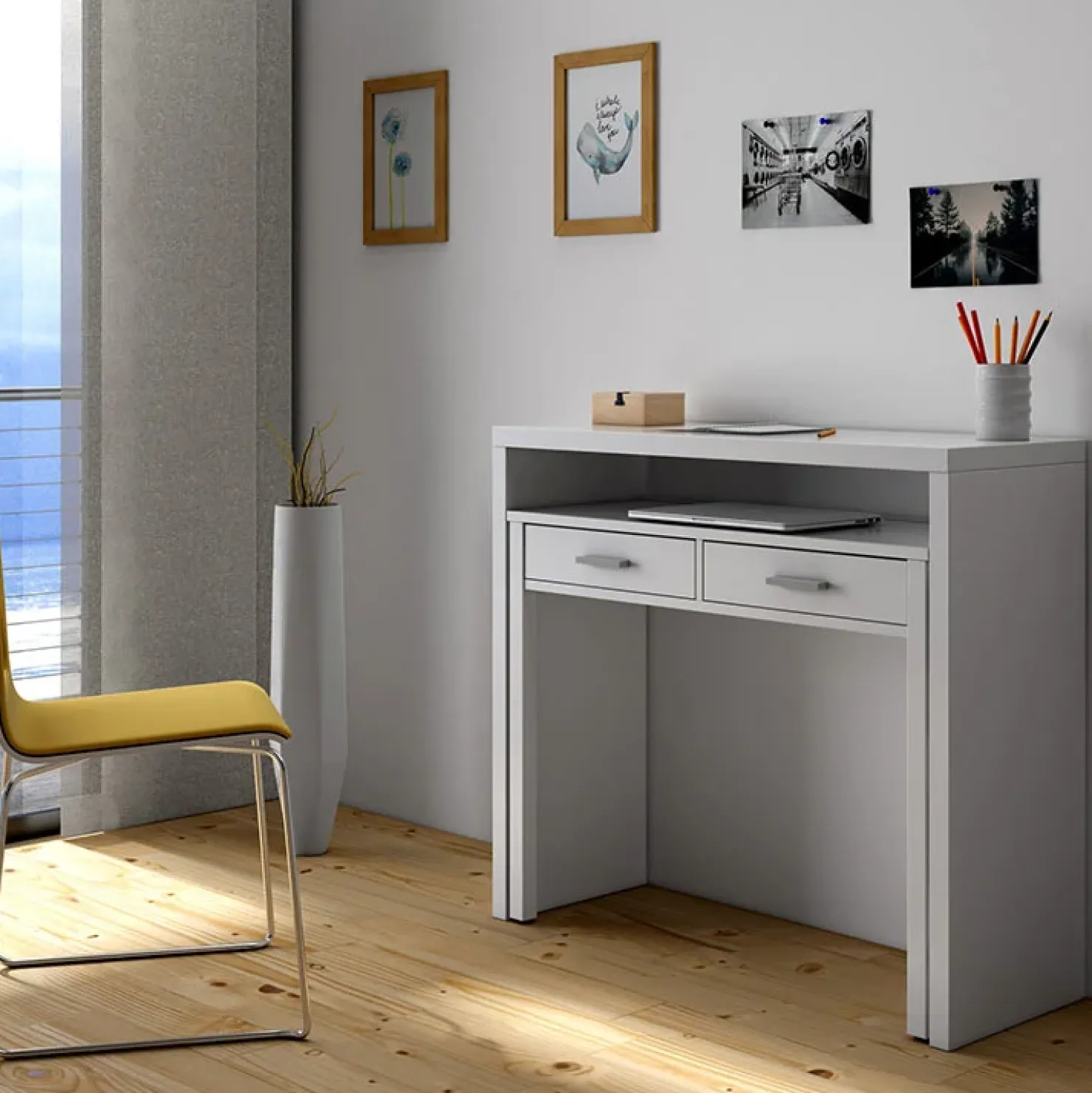 Garnero Arredamenti Scrivania consolle ingresso moderna 99x87cm bianco opaco Anastasia Clearance