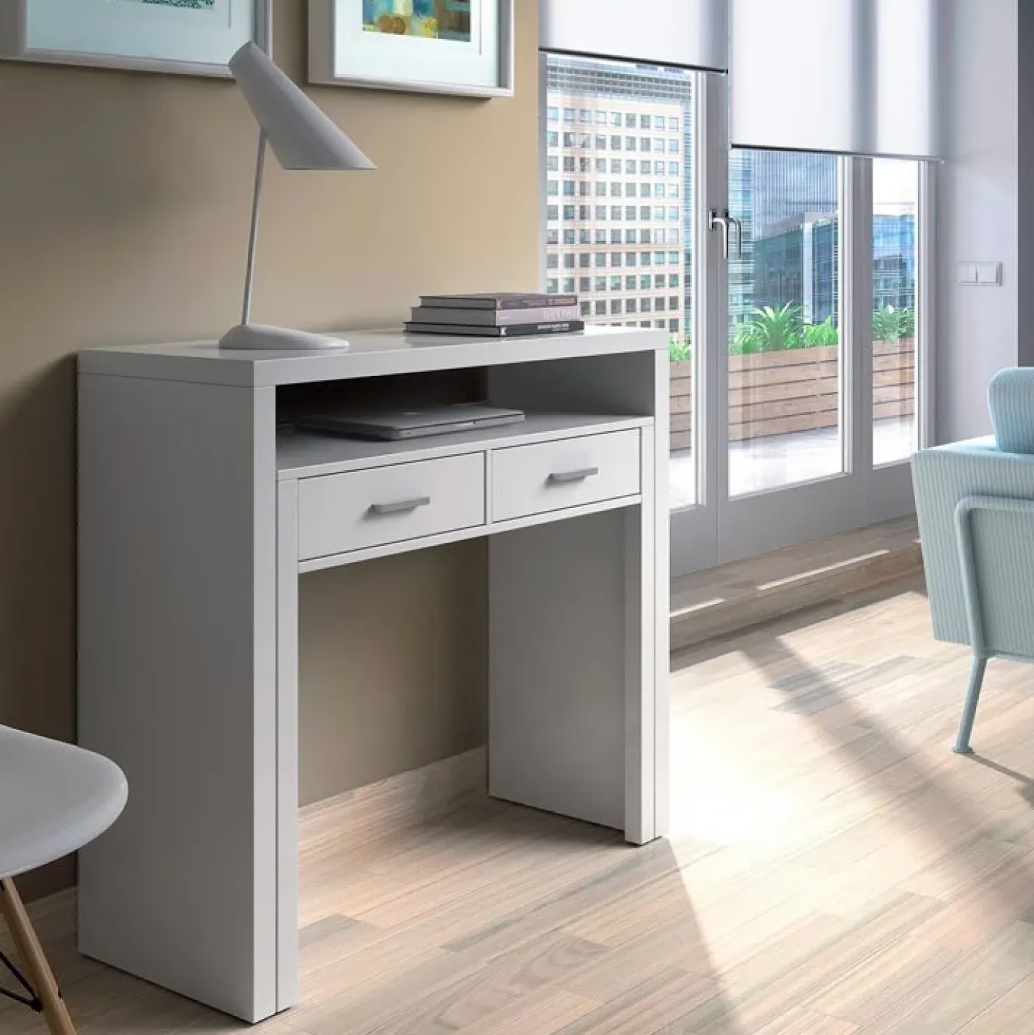 Garnero Arredamenti Scrivania consolle ingresso moderna 99x87cm bianco opaco Anastasia Clearance