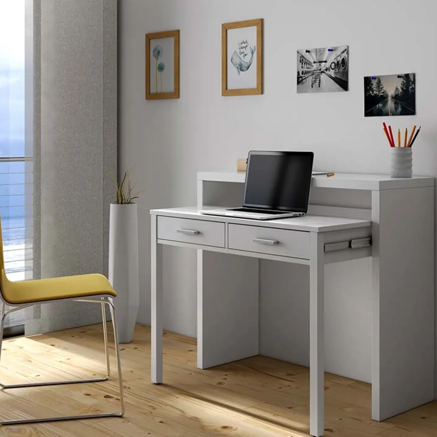 Garnero Arredamenti Scrivania consolle ingresso moderna 99x87cm bianco opaco Anastasia Clearance