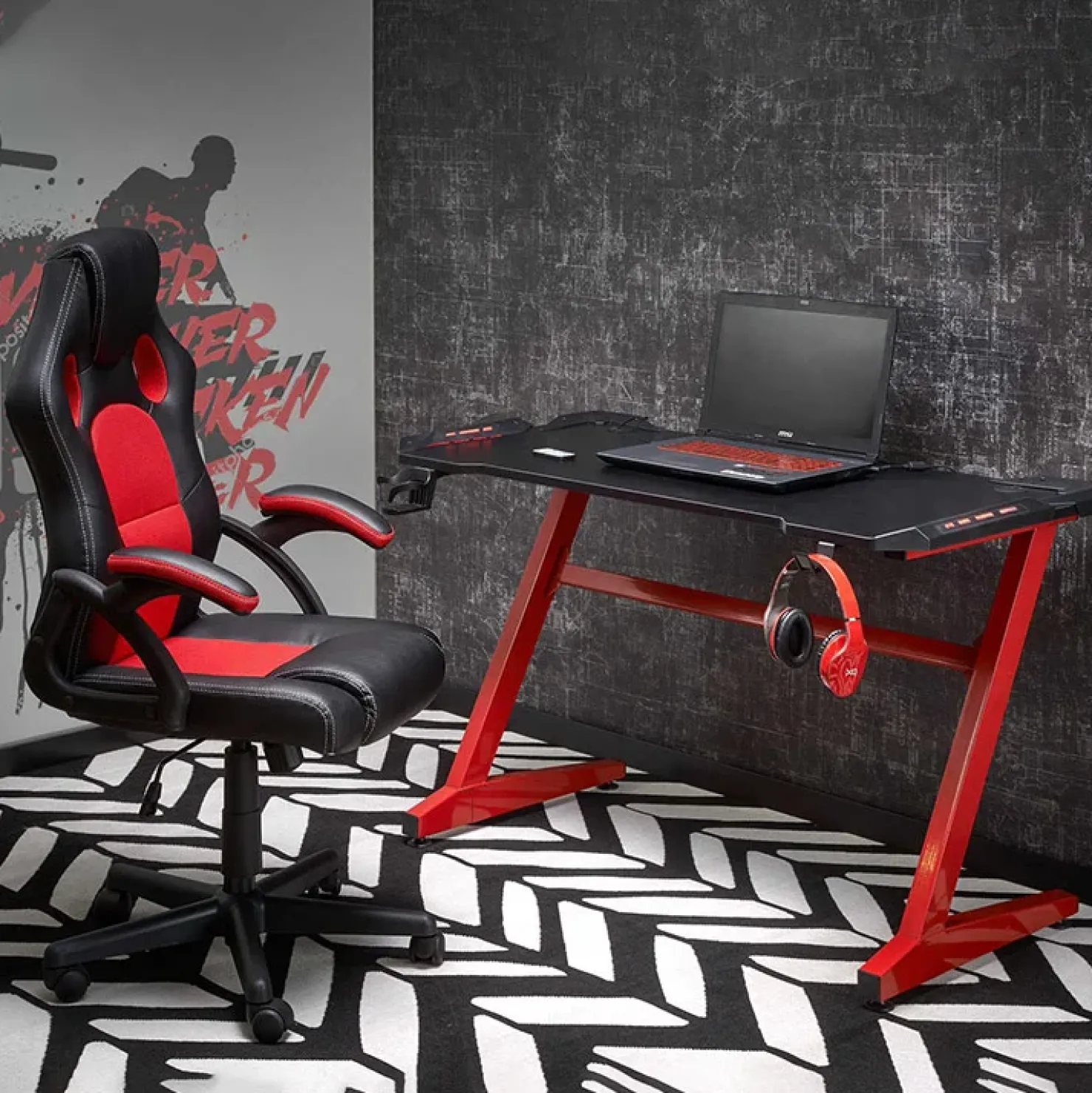 Garnero Arredamenti Scrivania gaming moderna 122x74cm nero rosso Geranio New