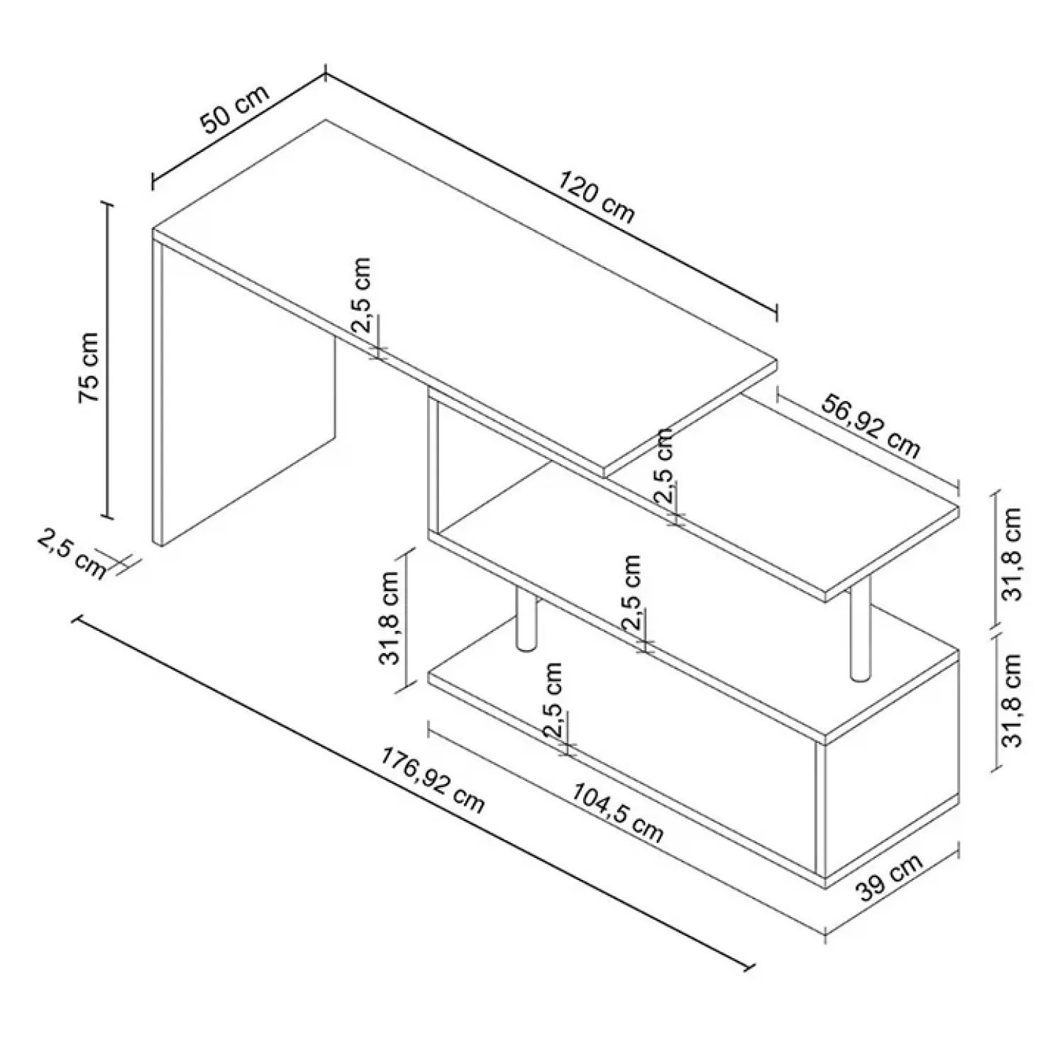 Garnero Arredamenti Scrivania girevole 65-120cm Havana Bianco Lucido Hot