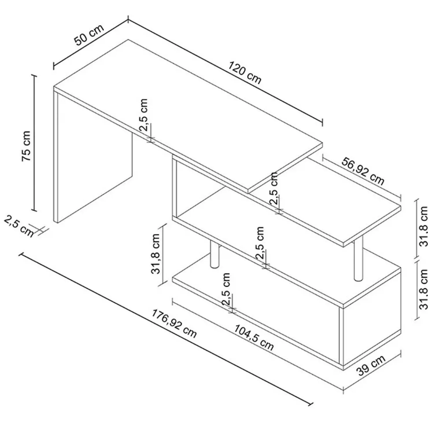 Garnero Arredamenti Scrivania girevole 65-120cm Havana Ossido Discount