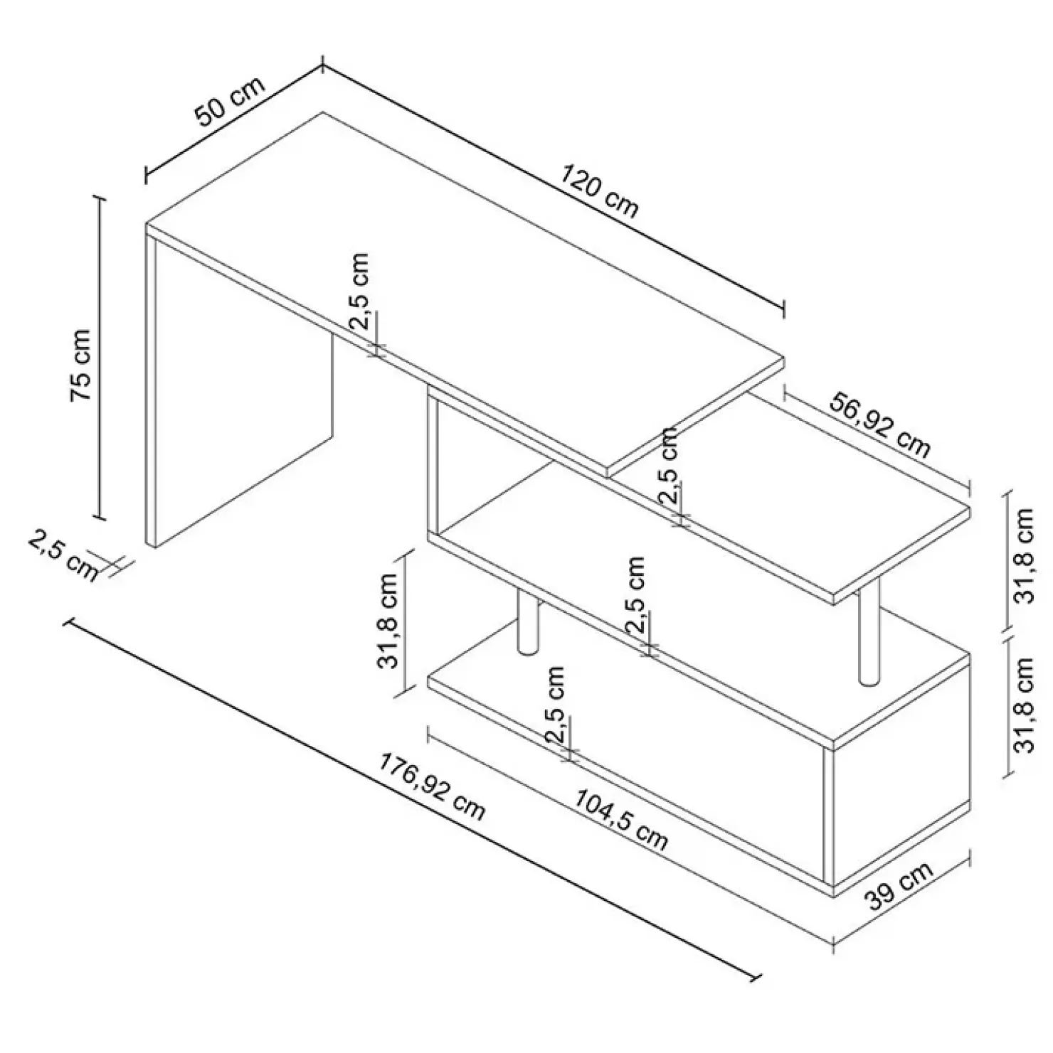 Garnero Arredamenti Scrivania girevole 65-120cm chiaro Havana Rovere Clearance