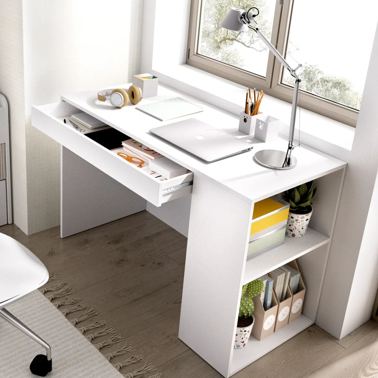 Garnero Arredamenti Scrivania salvaspazio moderna 115x50cm bianco opaco Carter