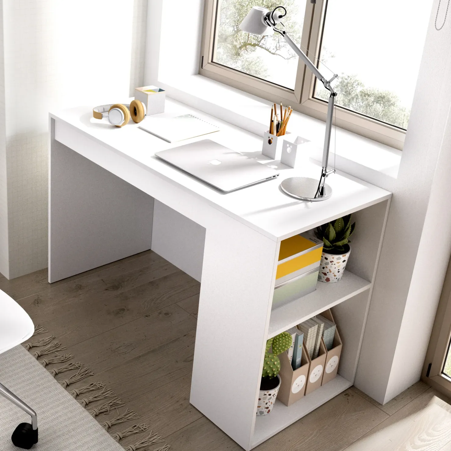 Garnero Arredamenti Scrivania salvaspazio moderna 115x50cm bianco opaco Carter