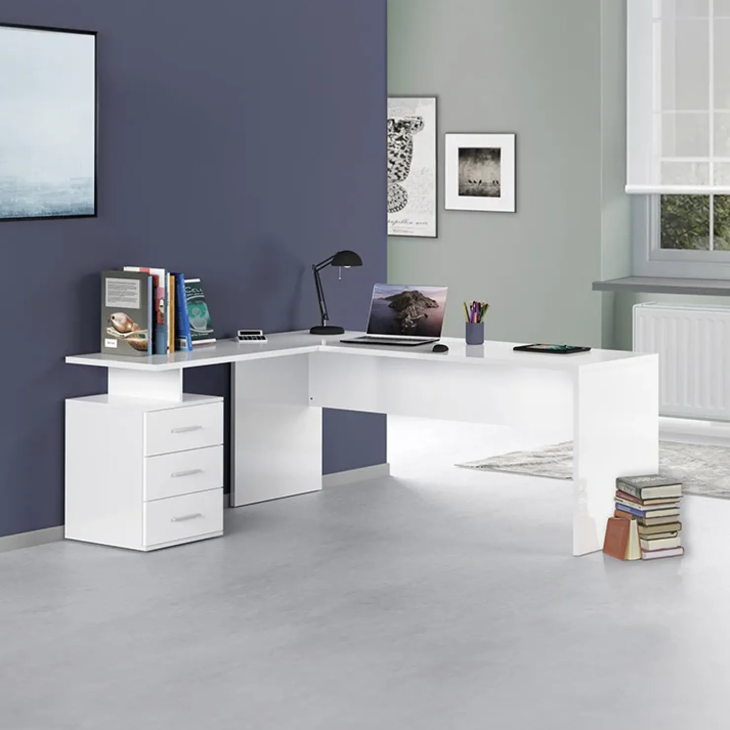 Garnero Arredamenti Scrivania ufficio angolare 180x160cm OfficeScape Bianco Lucido