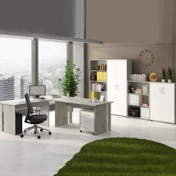 Garnero Arredamenti Scrivania ufficio angolare 228x198cm con cassettiera bianco cemento Woody Bianco Opaco - Cemento Online