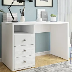 Garnero Arredamenti Scrivania ufficio moderna con cassetti 120x50cm bianco lucido Angus New
