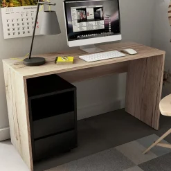 Garnero Arredamenti Scrivania ufficio moderna 130x50cm cassettiera rovere Callum Rovere - Nero opaco Online