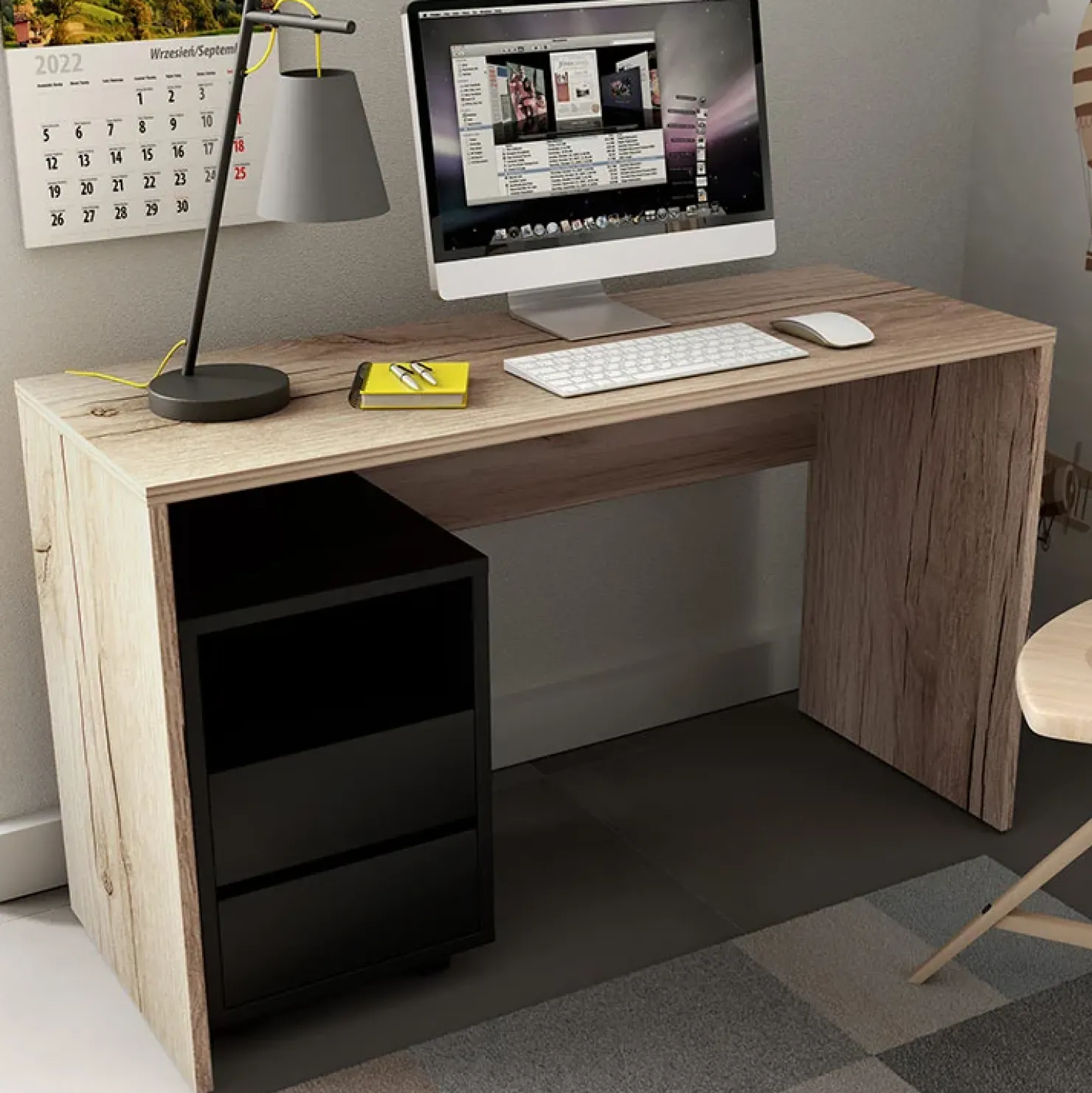 Garnero Arredamenti Scrivania ufficio moderna 130x50cm cassettiera rovere Callum Rovere - Nero opaco Online