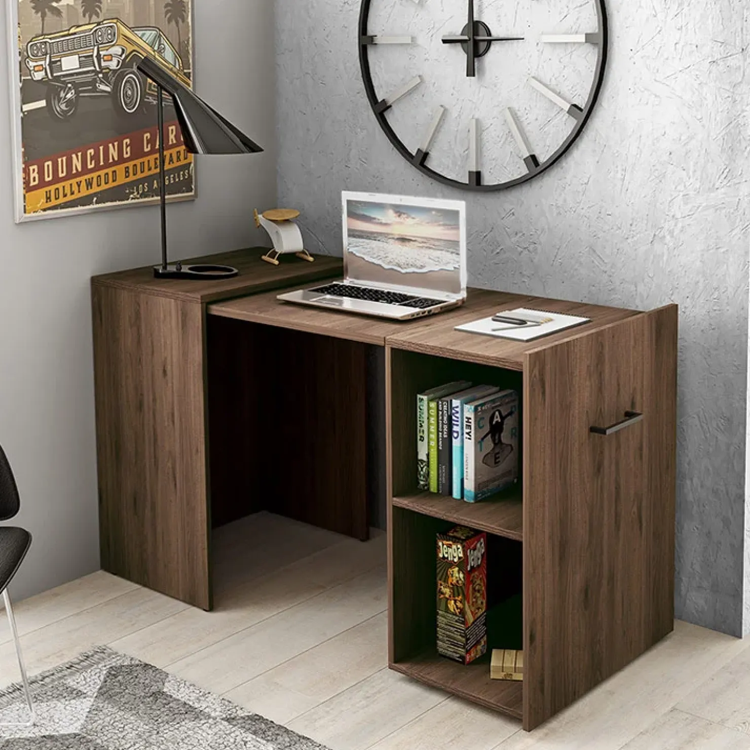 Garnero Arredamenti Scrivania ufficio moderna 42-132cm salvaspazio richiudibile rovere scuro Rocky Wengè Discount