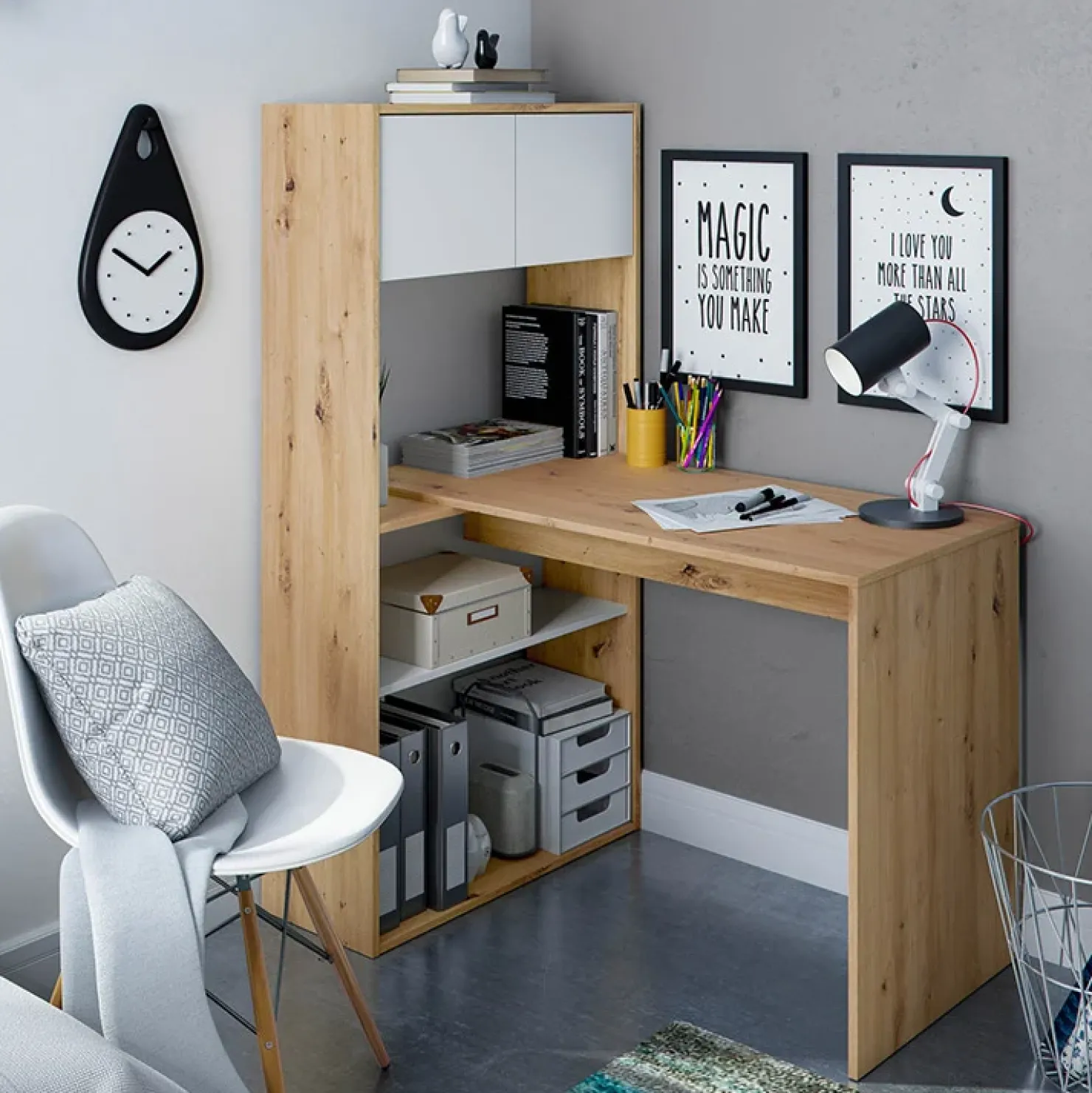 Garnero Arredamenti Scrivania ufficio moderna reversibile rovere bianco artico Grom Hot