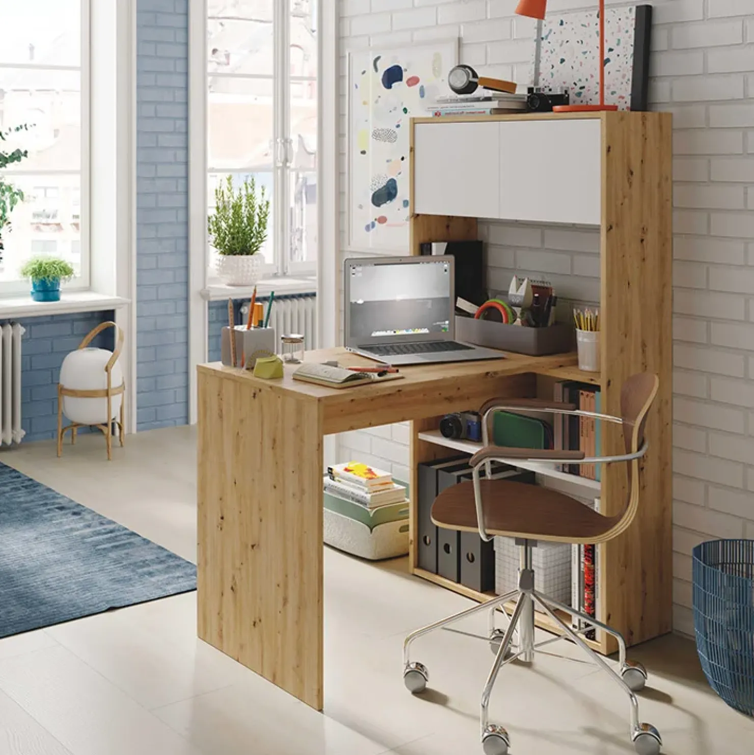 Garnero Arredamenti Scrivania ufficio moderna reversibile rovere bianco artico Grom Hot