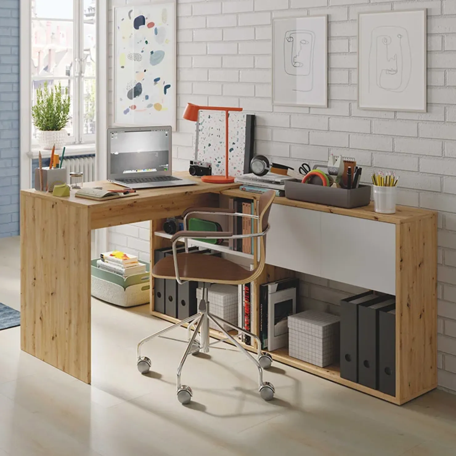 Garnero Arredamenti Scrivania ufficio moderna reversibile rovere bianco artico Grom Hot