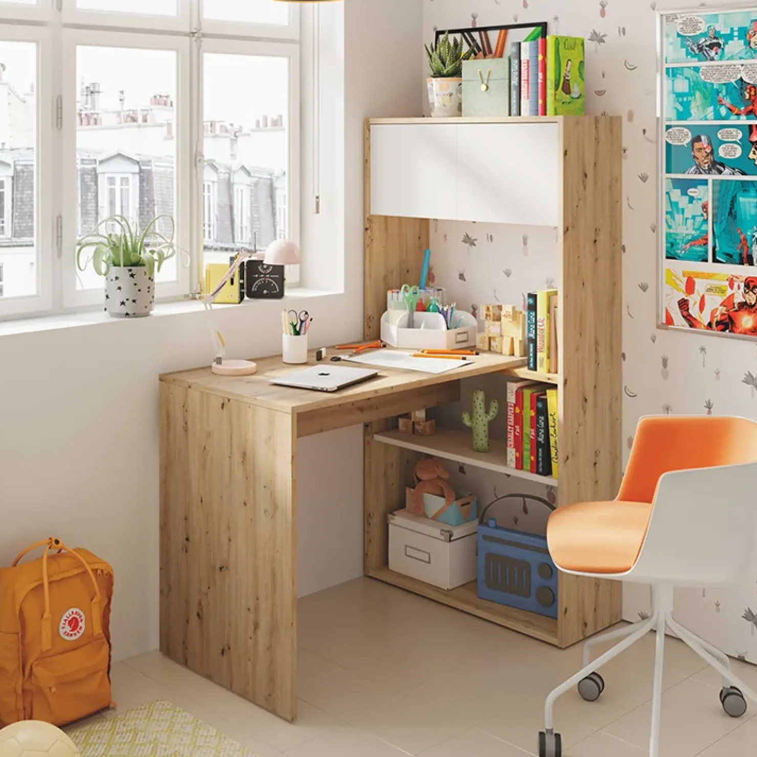 Garnero Arredamenti Scrivania ufficio moderna reversibile rovere bianco artico Grom Hot