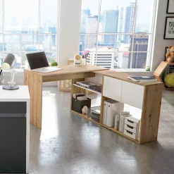 Garnero Arredamenti Scrivania ufficio moderna reversibile rovere bianco artico Grom Hot