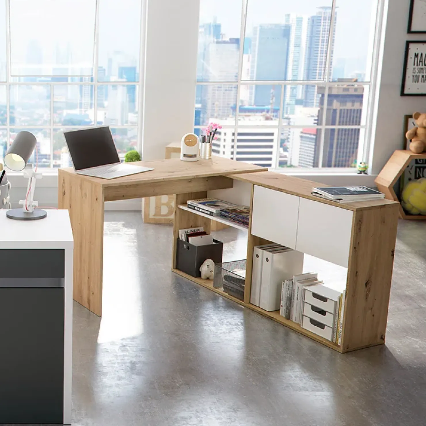 Garnero Arredamenti Scrivania ufficio moderna reversibile rovere bianco artico Grom Hot