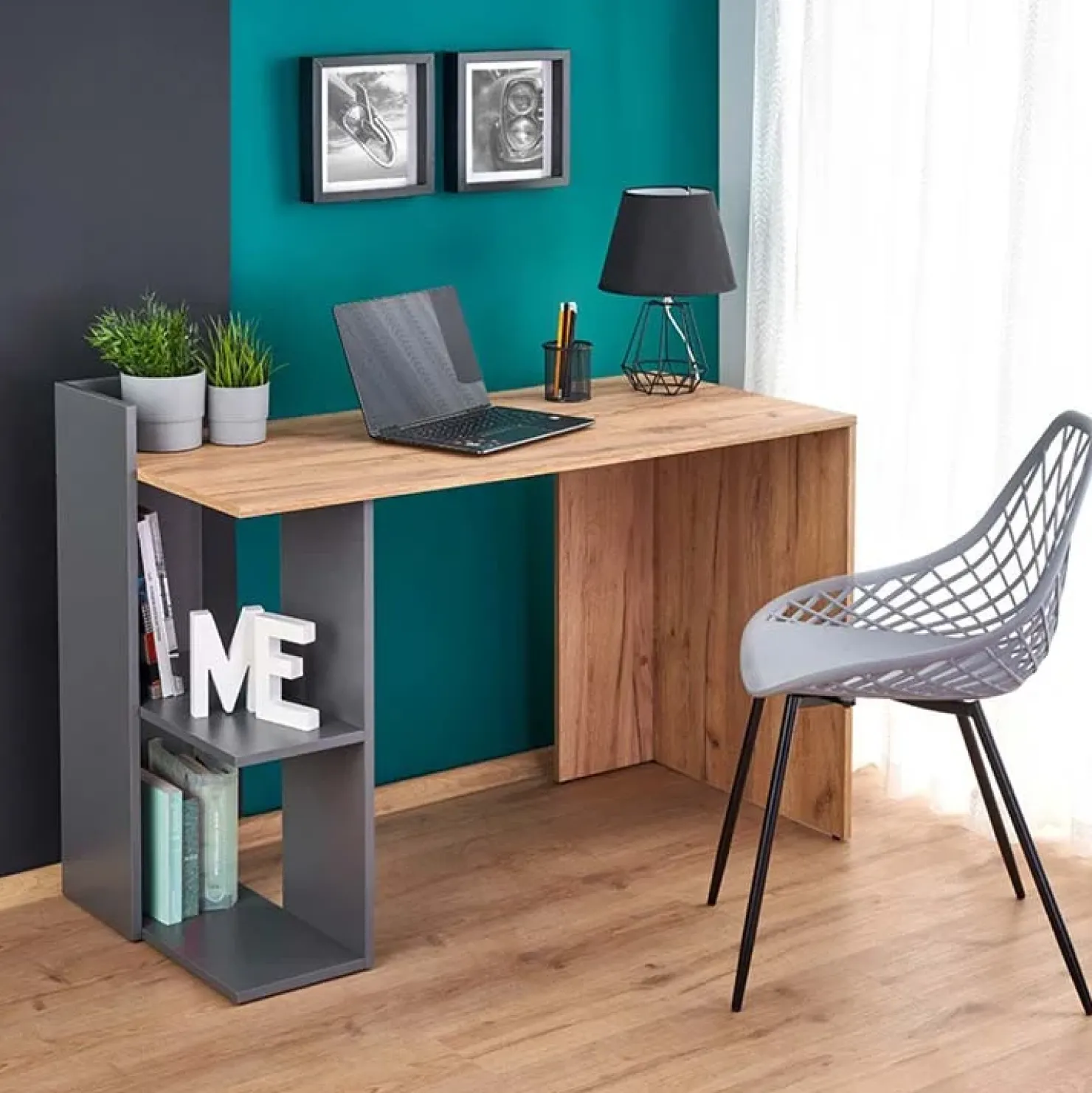 Garnero Arredamenti Scrivania ufficio moderna 122/57cm rovere antracite Lauren Gihome® Rovere - Antracite Clearance