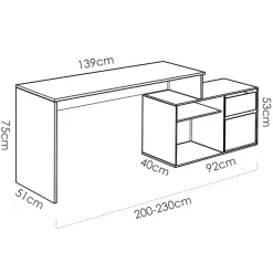 Garnero Arredamenti Scrivania ufficio salvaspazio moderna 230x51cm Teddy Bianco Opaco