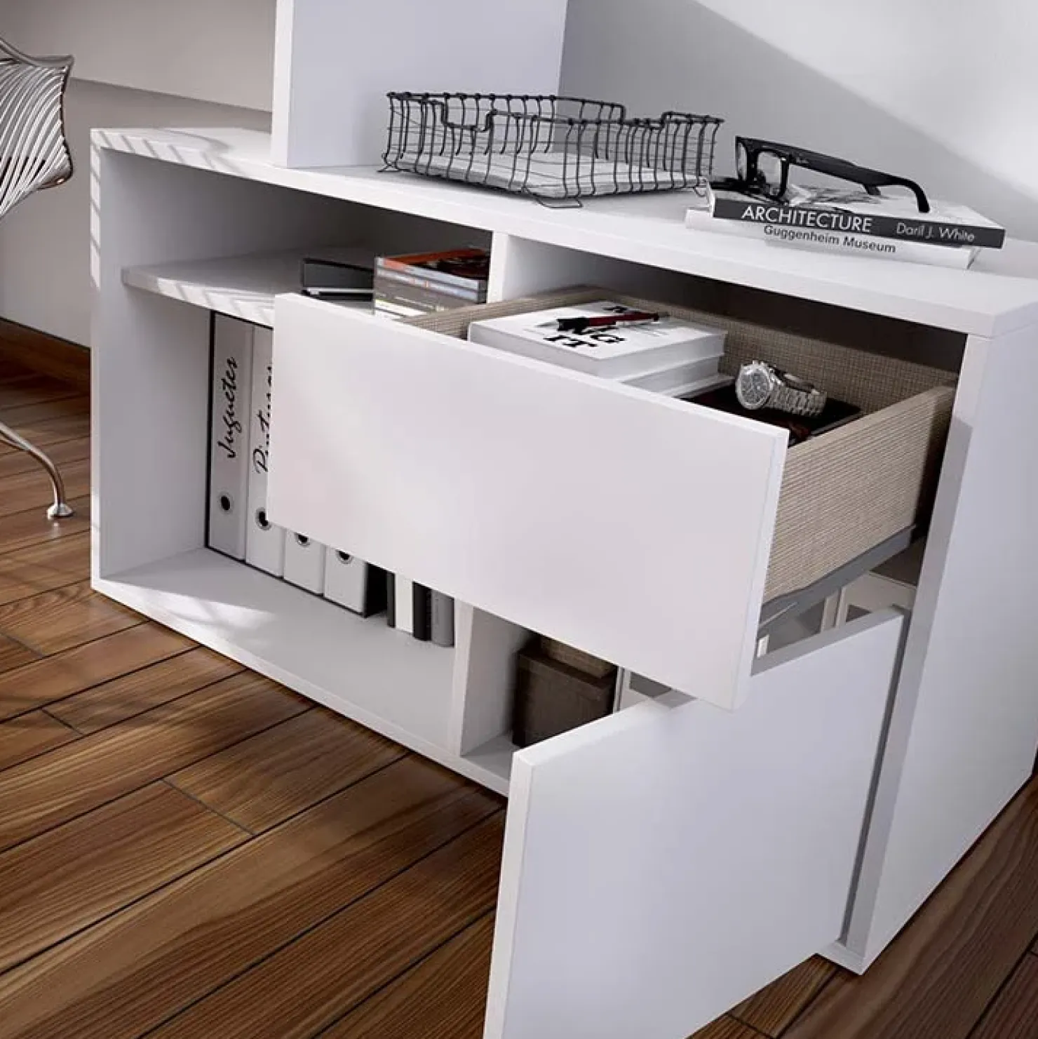 Garnero Arredamenti Scrivania ufficio salvaspazio moderna 230x51cm Teddy Bianco Opaco