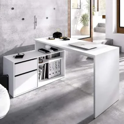 Garnero Arredamenti Scrivania ufficio salvaspazio moderna 230x51cm Teddy Bianco Opaco