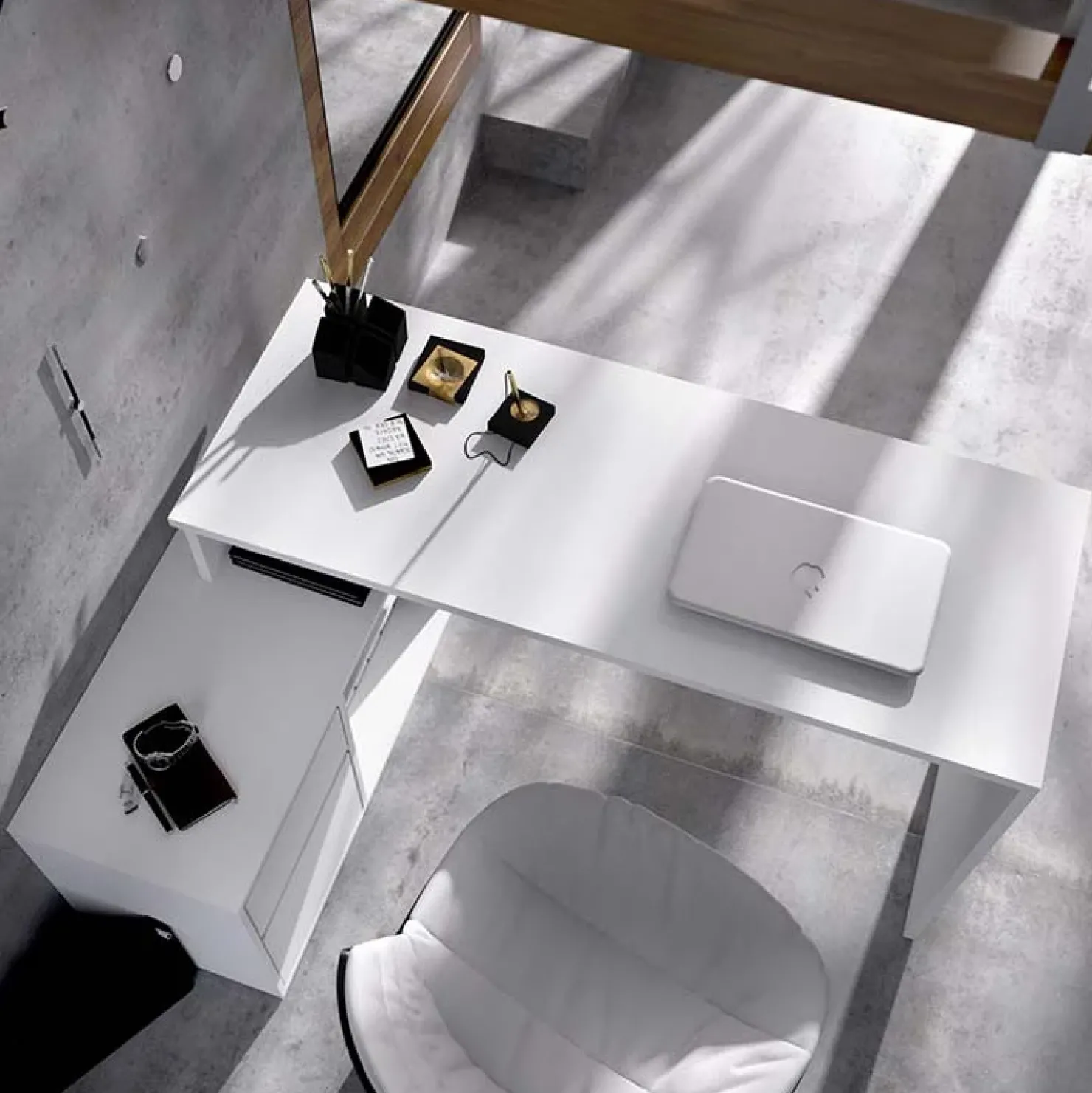 Garnero Arredamenti Scrivania ufficio salvaspazio moderna 230x51cm Teddy Bianco Opaco