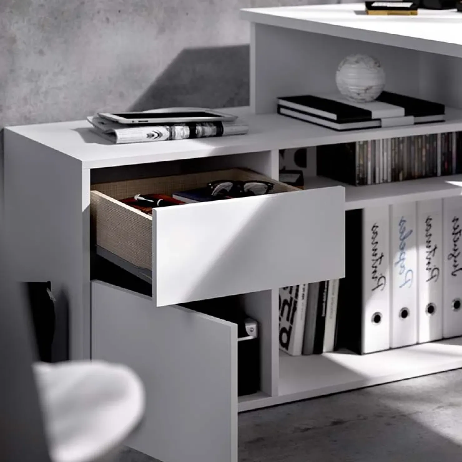 Garnero Arredamenti Scrivania ufficio salvaspazio moderna 230x51cm Teddy Bianco Opaco