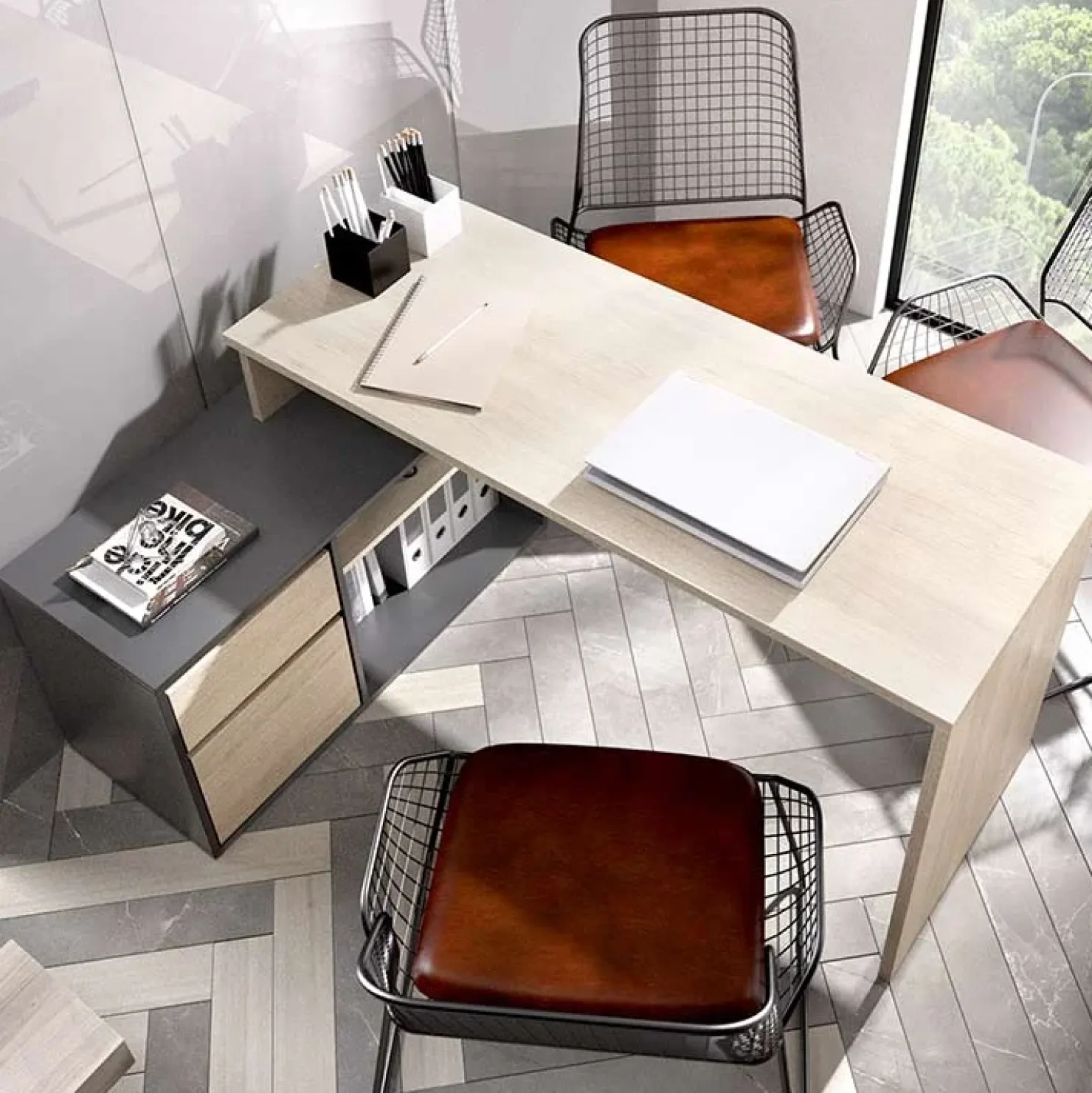 Garnero Arredamenti Scrivania ufficio salvaspazio 230x51cm rovere grafite Teddy Rovere - Grafite Best